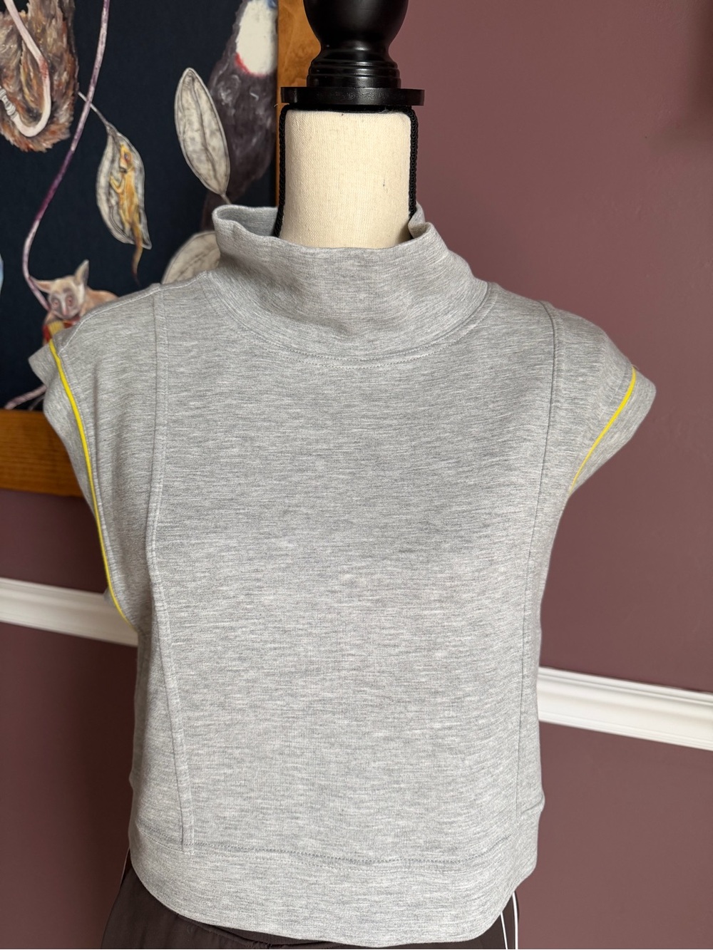 Anthro Daily Practice Grey Sleeveless Mock Neck Top with Yellow Trim XS